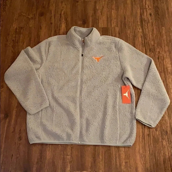 Univ of Texas Sherpa Jacket UT Fleece Grey Zip Up Men’s 2XL New - Picture 1 of 8
